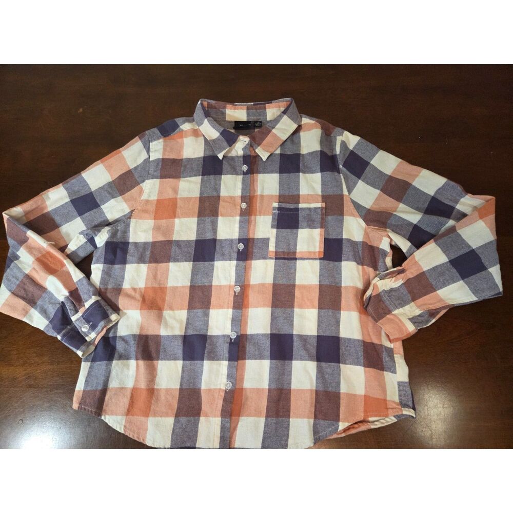 ​Disney Mickey Mouse Friends Plaid Flannel Shirt Large L Button Up Graphic Back